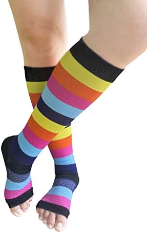 Open Toe Compression Socks Women Men 2 Pairs 15-20mmHg Toeless Compression Support Socks Circulation Recovery