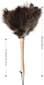 Ostrich Duster Fluffy Natural Feather Dusters with Wooden Handle Cleaning Supplies for Home Office Car (1, 16inch)