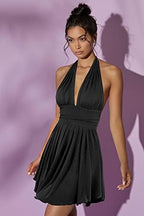 Heysolo Women's Halter Deep V Neck Mini Dress Summer Backless Sleeveless Sexy Party Club Cocktail Dresses