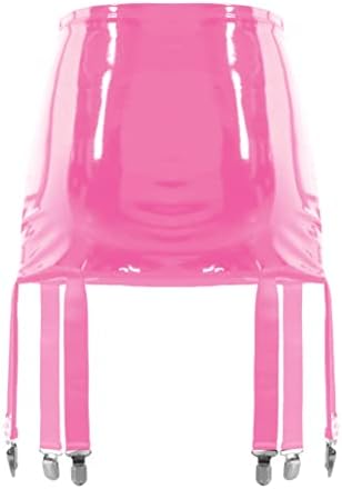 Women's Wet Look PVC Leather Mini Skirt Sexy High Waist Bodycon Clubwear Garter Belt with Six Metal Buckle Clips