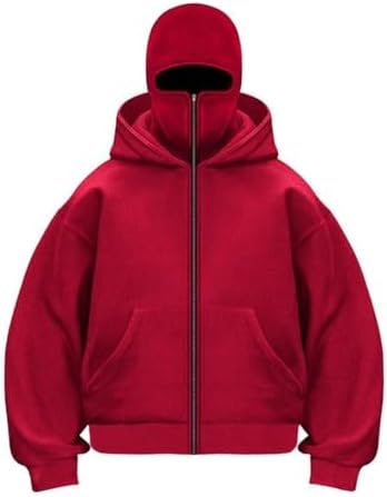Mens Zip-up Hoodies Casual Double Hood Outerwear with Pockets Long Sleeve Sports Sweatshirt Hooded Jacket Coat