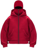 Mens Zip-up Hoodies Casual Double Hood Outerwear with Pockets Long Sleeve Sports Sweatshirt Hooded Jacket Coat