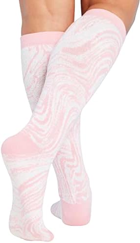 Cherokee Women's 10-15mmHg Compression Socks – Fun Print Knee Highs with Light Support, Soft Feel - PRINTSUPPORT, Plus, Tonal Waves