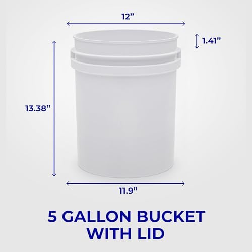 5-Gallon White Bucket Pail Container with Lid | Food Grade | Heavy-Duty 90MIL Extra Durable | Metal Handles with Plastic Grip for Easy Carrying | Multi-Use | Easy Stack and Store | BPA Free - 1 Pack