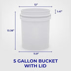 5-Gallon White Bucket Pail Container with Lid | Food Grade | Heavy-Duty 90MIL Extra Durable | Metal Handles with Plastic Grip for Easy Carrying | Multi-Use | Easy Stack and Store | BPA Free - 1 Pack