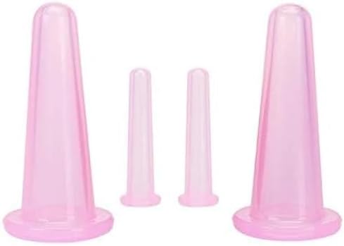 4 Pcs Pink Facial Cupping Therapy Set Anti Cellulite Silicone Vacuum Cupping Cups for Face and Eye Cupping Massage, Massage Tools (2 Small + 2 Large)