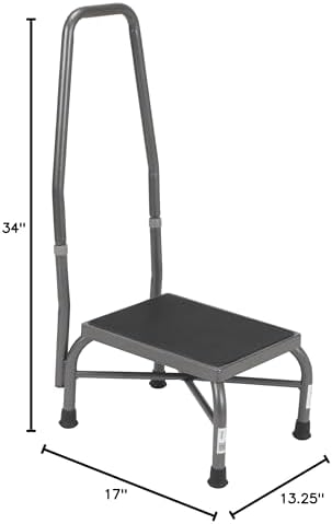 Drive Medical 13062-1SV Bariatric Heavy Duty Step Stool with Handrail, Silver Vein