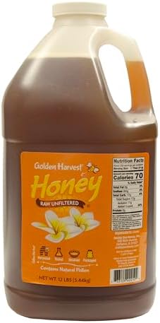 Golden Harvest Honey Unfiltered Raw Extra Light Wildflower Blend – 100% Pure Honey – Contains Natural Pollen – 12 Pounds – Sold by North Mountain Supply
