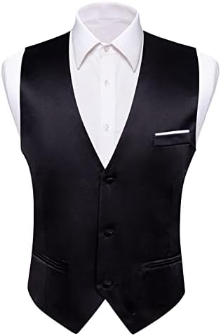 Barry.Wang Vest for Men Business/Leisure Dress Suit Vests V-neck 2 Pockets Wedding Party Tuxedo Satin Waistcoat