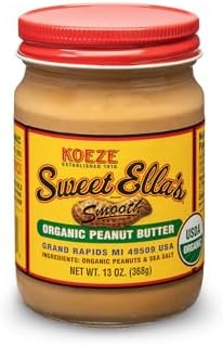 Koeze Sweet Ella’s Organic Peanut Butter Smooth – USDA Organic Spanish Peanuts, Natural Peanut Butter with Sea Salt, No Added Sugar or Oils, Small Batch Peanut Butter, 13 oz Jar (Pack of 6)