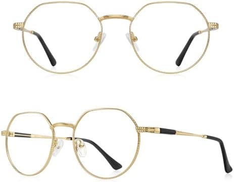 Classic Round Polygon Reading Glasses for Men Women Light Blocking Computer Readers Spring Hinge Metal Frame