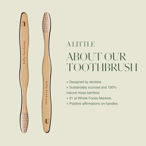 Plus Ultra Bamboo Toothbrush - BPA Free Soft Bristle for Adults - Dentist-Approved All-Natural with “Hello Handsome Etched on Handle