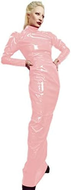 Wetlook PVC Dress Latex Faux Leather Tight Dress Turtleneck Long Sleeve Slim Bodycon Dress,Lotus,Custom Made