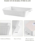 MALACASA Casserole Dishes for Oven, Porcelain Baking Dishes, Ceramic Bakeware Sets of 4, Rectangular Lasagna Pans Deep with Handles for Baking Cake Kitchen, White (9.4"/11.1"/12.2"/14.7"), Series