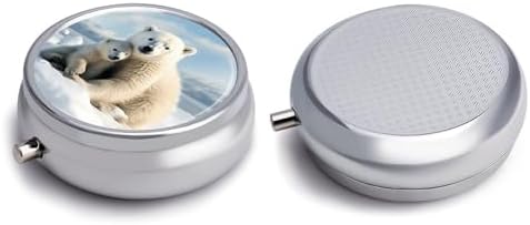 Cute Polar Bear Pill Organizer Portable Metal Round Pill Box with 3 Compartments Exquisite Unique Small Pill Case Travel Pill Container Medicine Organizer Box for Adult & Gift