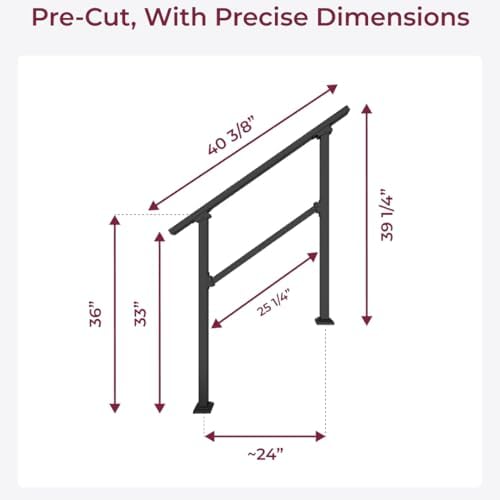CR Fence & Rail 2-3 Step Stair handrail, Perfect for Hand Rails for Outdoor Steps, Indoor Staircase handrail & Porch, Deck, and Balcony for Seniors, with 40" Top Rail