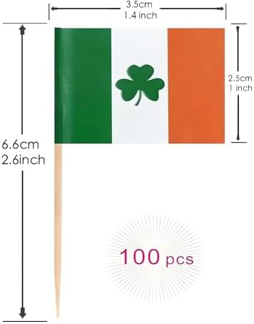 100 Pcs Irish Ireland Shamrock Toothpick Flag Saint Patrick's Day Clover Small Mini Cocktail Fruit Cupcakes Toppers Food Stick Flags Decorations