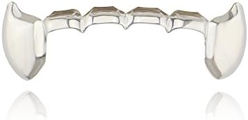 18K Gold Plated Hip Hop Teeth Grillz Caps 2pc Single Fangs and 6 Bottom Grillz Set for Your Teeth Grills for Men Women Rapper Accessory