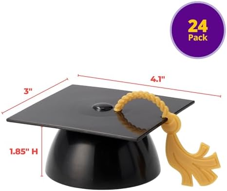 DecoPac Grad Cap with Tassels Cake Topper 24 Pack Elegant Graduation Hat Cake Decoration, Food Safe - Pack Of 24