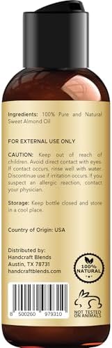 Handcraft Blends Sweet Almond Oil - 4 Fl Oz - 100% Pure and Natural - Premium Grade Carrier Oil for Skin and Hair - Hair and Body - Massage - Hexane-Free