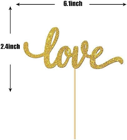 Gold Glitter Love Cake Topper - for Wedding/Engagement/Bridal Shower/Anniversary/Birthday/Bachelorette/Confession Party Decorations Supplies