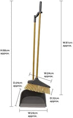 JVL Bamboo Long Handle Dustpan and Bristle Brush Set, Natural