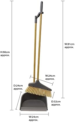 JVL Bamboo Long Handle Dustpan and Bristle Brush Set, Natural