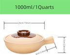 XICHENGSHIDAI Ceramic Clay Pot with Handle, Casserole Stew Pot with Lid, Stockpot Cookware Heat-resistant Dish with Handle -1000ml/1Quarts