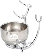 Grandslam Razor & Brush Stand with Double Stainless Steel Bowl Set for Shave Soap, Safety & Straight Razors, Silver