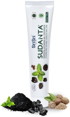 Sri Sri Tattva Sudanta Charcoal Toothpaste Gel – SLS, Fluoride Free Herbal Toothpaste with Neem & Ayurvedic Herbs – Natural Teeth Whitening, Fresh Breath, Oral & Gum Health – 100g Tube (Pack of 1)