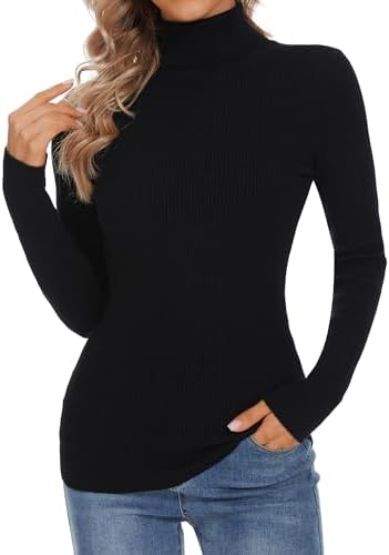 Turtleneck Sweaters for Women Ribbed Long Sleeve Pullover Sweater Slim Fit Jumpers Casual Trendy Knit Tops