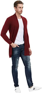 PJ PUAL JONES Men's Shawl Collar Open Front Long Cardigan Ribbed Knit Sweater with Pockets