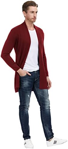 PJ PUAL JONES Men's Shawl Collar Open Front Long Cardigan Ribbed Knit Sweater with Pockets