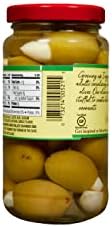 Mezzetta Garlic Stuffed Olives - Greek Green Olives with Fresh Garlic from California - Savory Flavor for Grilled Steak and Appetizers - 100% Natural Gourmet Snack Non-GMO - 6 Oz Jar - Pack of 6
