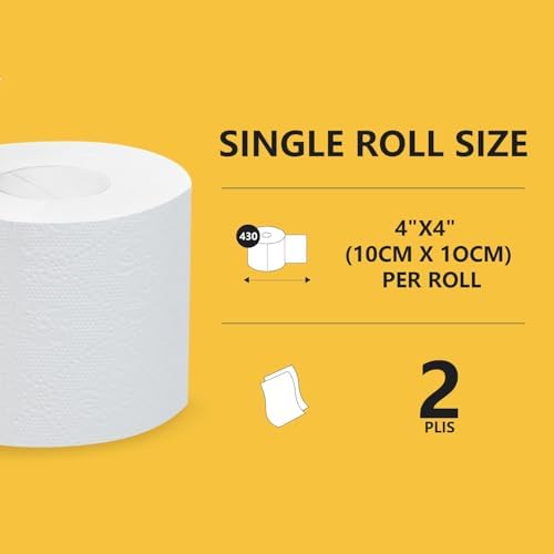 Premium Toilet Paper 12 Rolls, 430 Sheets per Roll, 2-Ply, 4x4 Inch Sheet Size Paper Towels- Highly Absorbent, Strong & Soft for Bathroom Kitchen Livingroom
