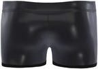 Men Soft Leather Boxer, Sexy Short Pants Bulge Pouch, Shiny Matte, Plus Size, Black