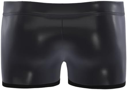 Men Soft Leather Boxer, Sexy Short Pants Bulge Pouch, Shiny Matte, Plus Size, Black