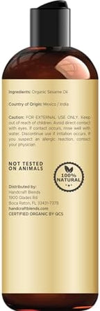 Handcraft Blends Organic Sesame Oil - 8 Fl Oz - 100% Pure and Natural - Premium Grade Carrier Oil for Skin and Hair - Hair and Body - Massage - Expeller-Pressed and Hexane-Free