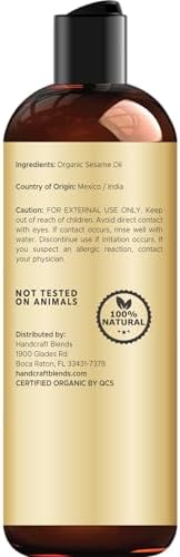 Handcraft Blends Organic Sesame Oil - 8 Fl Oz - 100% Pure and Natural - Premium Grade Carrier Oil for Skin and Hair - Hair and Body - Massage - Expeller-Pressed and Hexane-Free