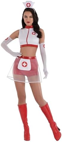 Women's Sexy Night Shift Nurse Costume | Roleplay Outfit Set with Zip Crop Top for Halloween, Parties or Themed Events (Medium)