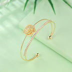 Rose Bracelet with Zircon 18K Gold/Silver Plated Adjustable Cuff Bangle Flower Bracelets Jewelry for Women CB0015