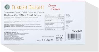 Meşhur Safranbolu Lokumcusu Turkish Delight Pomegranate Flavored with Pistachios: Gourmet Candy & -Snack Lovers, Turkish Delight Candy Gift Box, Covered in Coconut (5.6 oz)