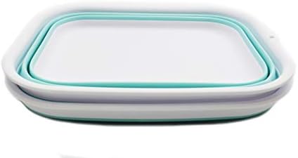 SAMMART 12L (3.17 Gallon) Collapsible Tub - Foldable Dish Tub - Portable Washing Basin - Space Saving Plastic Washtub (2, White/Lake Green)