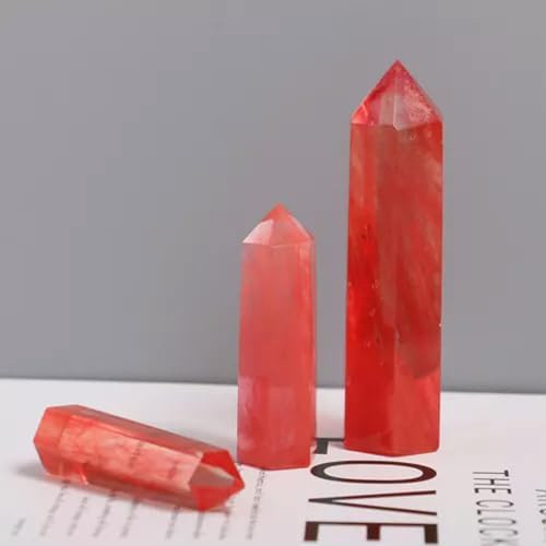 3~10CM Natural Quartz Crystal Tower Point Obelisk Hexagonal Wand-50-60mm-26 Red Smelting