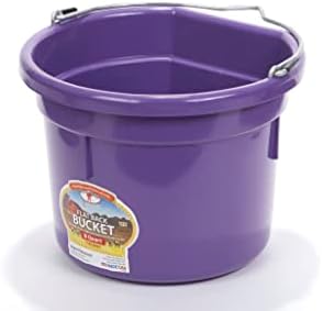Little Giant® Flat Back Plastic Animal Feed Bucket | Animal Feed Bucket with Metal Handle | Horse Stall Feeding and Watering Supplies (Purple, 8 Quart)