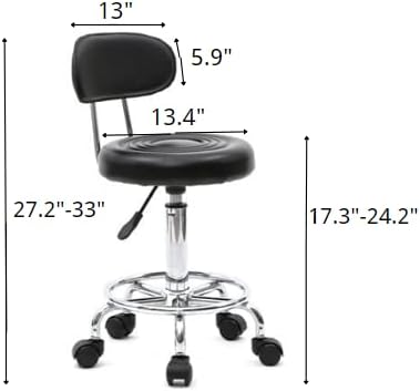 Winado Round Bar Stool with Back and Lines Adjustable Height Rotation Salon Stool, Modern Barstool 360° Swivel PU Leather Armless Bar Chair for Kitchen Dining Living Bistro Spa, Black