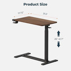 Medical Overbed Adjustable Bedside Table with Hidden Casters, Pneumatic Mobile Rolling Laptop Standing Desk with Tray for Home and Hospital Use, Mahogany, Large