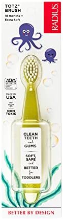 Radius Totz Toothbrush Extra Soft Brush BPA Free & ADA Accepted Designed for Delicate Teeth & Gums for Children 18 Months & Up - Yellow Sparkle - Pack of 1