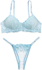 Lilosy Sexy Floral Embroidered Mesh Women Underwire Push Up Lingerie Set