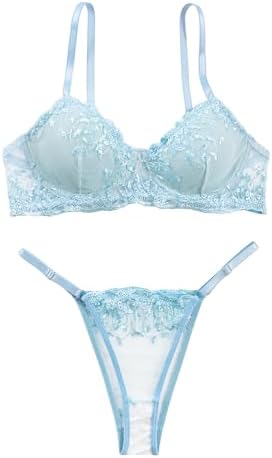Lilosy Sexy Floral Embroidered Mesh Women Underwire Push Up Lingerie Set
